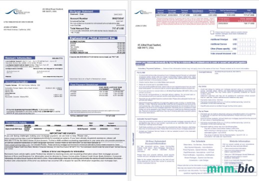 USA Maine Ocean Communities Federal Credit Union wyciąg z kredytu hipotecznego w formatach Word i PDF, 3 strony